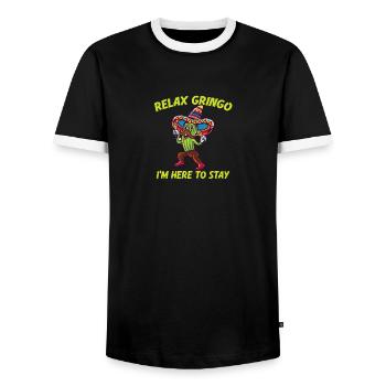 Relax Gringo I'm Almost Legal - Funny Mexican - Men's Ringer Shirt - black/white - Front - AI Model Female 172 light (172cm) & AI Model Male 178 light (178cm)