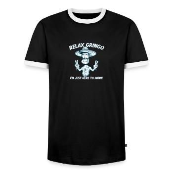 Relax Gringo I'm Almost Legal - Funny Mexican - Men's Ringer Shirt - black/white - Front - AI Model Female 172 light (172cm) & AI Model Male 178 light (178cm)