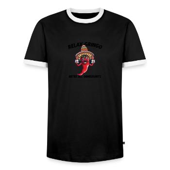 Relax Gringo I'm Almost Legal - Funny Mexican - Men's Ringer Shirt - black/white - Front - AI Model Female 172 light (172cm) & AI Model Male 178 light (178cm)