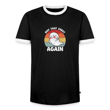 Womens Not That Sheet Again Ghost Retro Halloween - Men's Ringer Shirt - black/white - Front - AI Model Female 172 light (172cm) & AI Model Male 178 light (178cm)