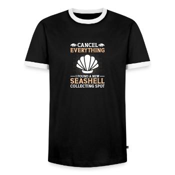 Womens Shelling Shell Collecting Seashells - Männer Kontrast-T-Shirt - Schwarz/Weiß - Vorne - AI Model Female 172 light (172cm) & AI Model Male 178 light (178cm)