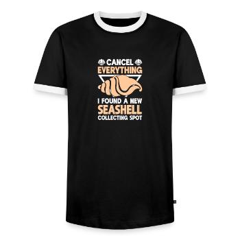 Womens Shelling Shell Collecting Seashells - Männer Kontrast-T-Shirt - Schwarz/Weiß - Vorne - AI Model Female 172 light (172cm) & AI Model Male 178 light (178cm)