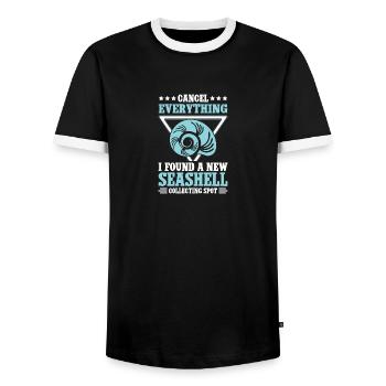 Womens Shelling Shell Collecting Seashells - Männer Kontrast-T-Shirt - Schwarz/Weiß - Vorne - AI Model Female 172 light (172cm) & AI Model Male 178 light (178cm)