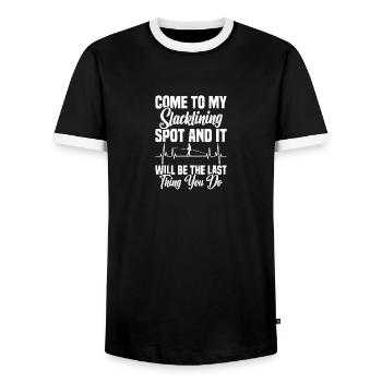 Indoor Slacklining Accessories Slackliner Gear - Männer Kontrast-T-Shirt - Schwarz/Weiß - Vorne - AI Model Female 172 light (172cm) & AI Model Male 178 light (178cm)