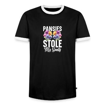 Pansy Flower Live Gear Pansies Plants Pansies - Men's Ringer Shirt - black/white - Front - AI Model Female 172 light (172cm) & AI Model Male 178 light (178cm)