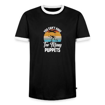 Puppet Lover Ventriloquist Mask Puppeteering - Men's Ringer Shirt - black/white - Front - AI Model Female 172 light (172cm) & AI Model Male 178 light (178cm)