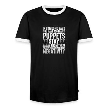 Ventriloquist Puppet for Adults Puppeteering - Men's Ringer Shirt - black/white - Front - AI Model Female 172 light (172cm) & AI Model Male 178 light (178cm)