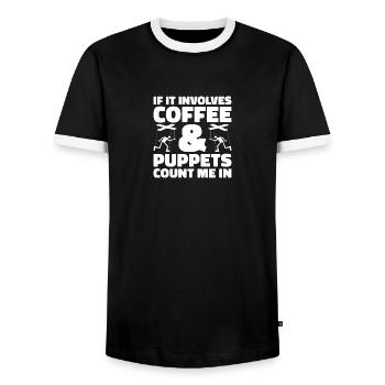 Puppeteering Ventriloquist Puppet for Adults - Men's Ringer Shirt - black/white - Front - AI Model Female 172 light (172cm) & AI Model Male 178 light (178cm)