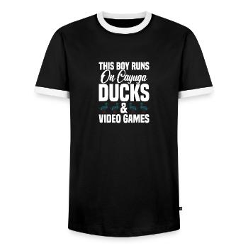 Cayuga Duck Toys Stuffed Animal Enclosure Cayuga - Männer Kontrast-T-Shirt - Schwarz/Weiß - Vorne - AI Model Female 172 light (172cm) & AI Model Male 178 light (178cm)