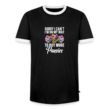 Pansy Seeds Pansies for Outdoors Pansy Flower - Men's Ringer Shirt - black/white - Front - AI Model Female 172 light (172cm) & AI Model Male 178 light (178cm)