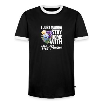 Pansy Seeds Pansies for Outdoors Pansy Flower - Men's Ringer Shirt - black/white - Front - AI Model Female 172 light (172cm) & AI Model Male 178 light (178cm)