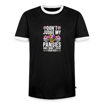 Pansy Seeds Pansies for Outdoors Pansy Flower - Men's Ringer Shirt - black/white - Front - AI Model Female 172 light (172cm) & AI Model Male 178 light (178cm)