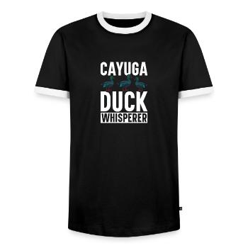 Cayuga Duck Owner Stuffed Animal Enclosure Toys - Männer Kontrast-T-Shirt - Schwarz/Weiß - Vorne - AI Model Female 172 light (172cm) & AI Model Male 178 light (178cm)
