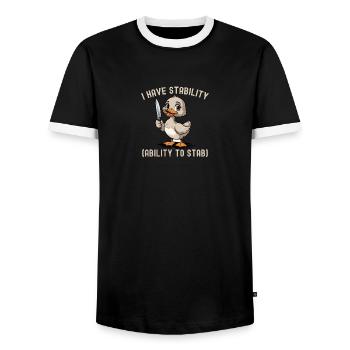 Funny I Have Stability Ability To Stab Cute Duck - Men's Ringer Shirt - black/white - Front - AI Model Female 172 light (172cm) & AI Model Male 178 light (178cm)