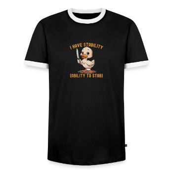 Funny I Have Stability Ability To Stab Cute Duck - Men's Ringer Shirt - black/white - Front - AI Model Female 172 light (172cm) & AI Model Male 178 light (178cm)