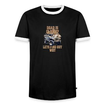 Drôle de camion tout-terrain 4x4 routes fermées Allons voir - T-shirt contrasté Homme - noir/blanc - Devant - AI Model Female 172 light (172cm) & AI Model Male 178 light (178cm)