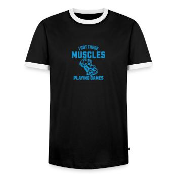 Programmeur J’ai ces muscles en jouant à des jeux - T-shirt contrasté Homme - noir/blanc - Devant - AI Model Female 172 light (172cm) & AI Model Male 178 light (178cm)