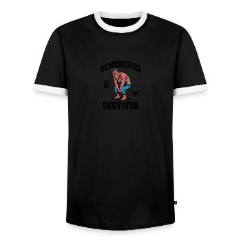 Hemorrhoid Survivor - Men's Ringer Shirt - black/white - Front - AI Model Female 172 light (172cm) & AI Model Male 178 light (178cm)