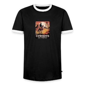 Cow-boys et tequila pour les femmes - T-shirt contrasté Homme - noir/blanc - Devant - AI Model Female 172 light (172cm) & AI Model Male 178 light (178cm)
