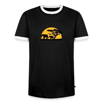 Sunset In Africa Tree And Elephants - Men's Ringer Shirt - black/white - Front - AI Model Female 172 light (172cm) & AI Model Male 178 light (178cm)