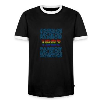 Year 1982 - Men's Ringer Shirt - black/white - Front - AI Model Female 172 light (172cm) & AI Model Male 178 light (178cm)