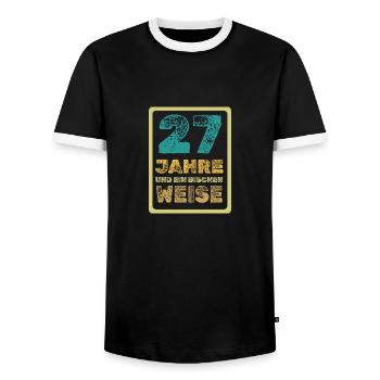 Weisheit 27 - Männer Kontrast-T-Shirt - Schwarz/Weiß - Vorne - AI Model Female 172 light (172cm) & AI Model Male 178 light (178cm)