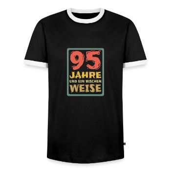 95 - Men's Ringer Shirt - black/white - Front - AI Model Female 172 light (172cm) & AI Model Male 178 light (178cm)