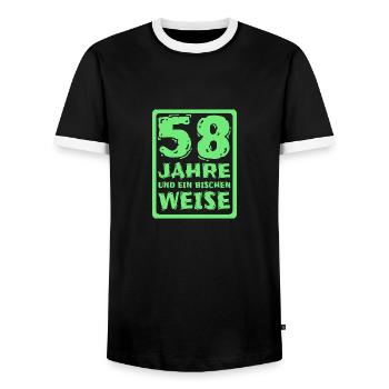 58 - Men's Ringer Shirt - black/white - Front - AI Model Female 172 light (172cm) & AI Model Male 178 light (178cm)