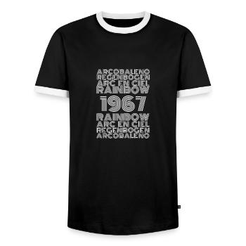 Rainbow 1967 - Men's Ringer Shirt - black/white - Front - AI Model Female 172 light (172cm) & AI Model Male 178 light (178cm)