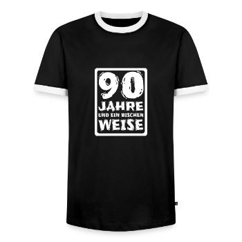 90 - Men's Ringer Shirt - black/white - Front - AI Model Female 172 light (172cm) & AI Model Male 178 light (178cm)