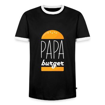 t-shirt fete des peres papa burger gift humor - Men's Ringer Shirt - black/white - Front - AI Model Female 172 light (172cm) & AI Model Male 178 light (178cm)