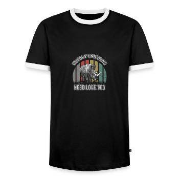 Chubby Unicorns Need Love Too Rainbow - Men's Ringer Shirt - black/white - Front - AI Model Female 172 light (172cm) & AI Model Male 178 light (178cm)