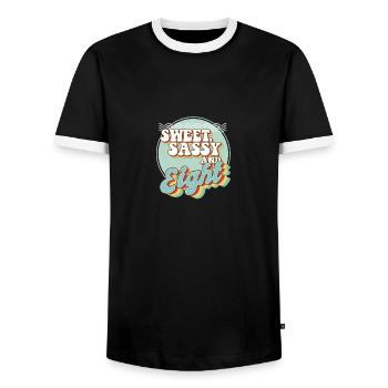 Sweet Sassy et 8 célébrant de fête du 8e anniversaire - T-shirt contrasté Homme - noir/blanc - Devant - AI Model Female 172 light (172cm) & AI Model Male 178 light (178cm)