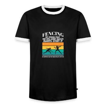 Drôle Escrime Athlète Entraîneur Sports De Combat Épée - T-shirt contrasté Homme - noir/blanc - Devant - AI Model Female 172 light (172cm) & AI Model Male 178 light (178cm)