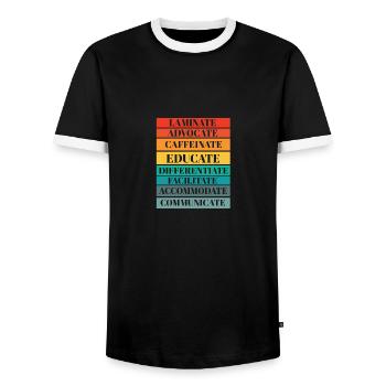 SPED Teacher Laminate Collaborate Autism - Men's Ringer Shirt - black/white - Front - AI Model Female 172 light (172cm) & AI Model Male 178 light (178cm)