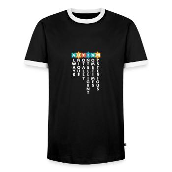 Support Autism Awareness Month Puzzle Piece - Men's Ringer Shirt - black/white - Front - AI Model Female 172 light (172cm) & AI Model Male 178 light (178cm)