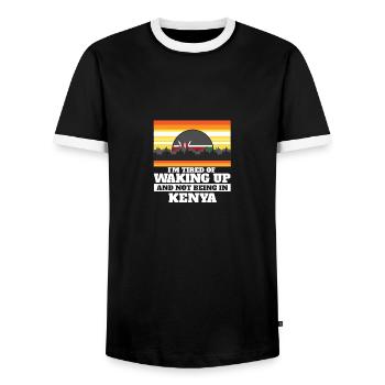Tired of Waking Up and Not Being In Kenya - Men's Ringer Shirt - black/white - Front - AI Model Female 172 light (172cm) & AI Model Male 178 light (178cm)