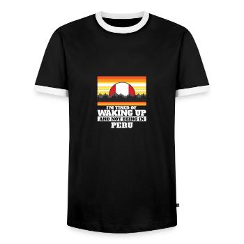 J’en ai marre de me réveiller et de ne pas être au Pérou - T-shirt contrasté Homme - noir/blanc - Devant - AI Model Female 172 light (172cm) & AI Model Male 178 light (178cm)