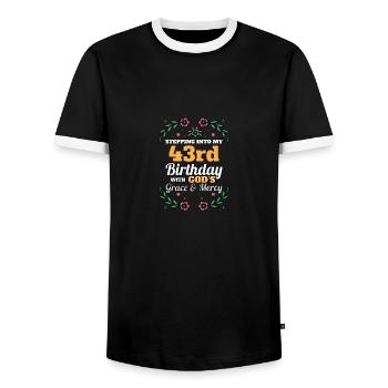 Entrer dans mon 43e anniversaire religieux - T-shirt contrasté Homme - noir/blanc - Devant - AI Model Female 172 light (172cm) & AI Model Male 178 light (178cm)