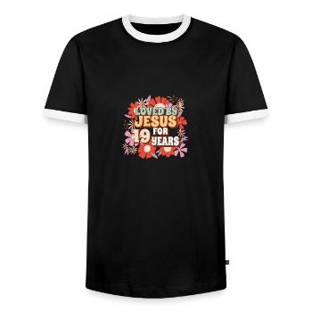 Loved By Jesus For 19 Years 19th Birthday - Männer Kontrast-T-Shirt - Schwarz/Weiß - Vorne - AI Model Female 172 light (172cm) & AI Model Male 178 light (178cm)
