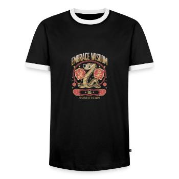 Embrace Wisdom Lunar New Year 2025 Year of the - Men's Ringer Shirt - black/white - Front - AI Model Female 172 light (172cm) & AI Model Male 178 light (178cm)