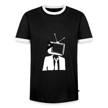 TV TV as head - Men's Ringer Shirt - black/white - Front - AI Model Female 172 light (172cm) & AI Model Male 178 light (178cm)
