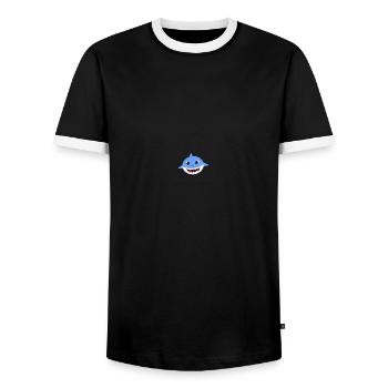 Cute Shark Illustration Design minimalism smiling - Männer Kontrast-T-Shirt - Schwarz/Weiß - Vorne - AI Model Female 172 light (172cm) & AI Model Male 178 light (178cm)