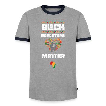 Black Educators Matter - Men's Ringer Shirt - grey/navy  - Front - AI Model Female 172 light (172cm) & AI Model Male 178 light (178cm)
