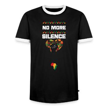 No More Silence - Männer Kontrast-T-Shirt - Schwarz/Weiß - Vorne - AI Model Female 172 light (172cm) & AI Model Male 178 light (178cm)