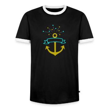 USA Anchor Gift America American USA Vereini - Men's Ringer Shirt - black/white - Front - AI Model Female 172 light (172cm) & AI Model Male 178 light (178cm)