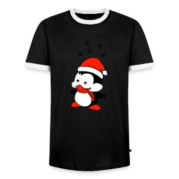 penguin loves Christmas - Men's Ringer Shirt - black/white - Front - AI Model Female 172 light (172cm) & AI Model Male 178 light (178cm)