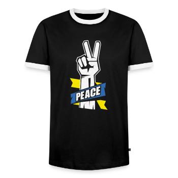 Peace Frieden Ukraine Russland Hand Victory Sign - Männer Kontrast-T-Shirt - Schwarz/Weiß - Vorne - AI Model Female 172 light (172cm) & AI Model Male 178 light (178cm)