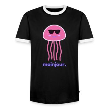 moinjour.zwei - MoinJour 2 - Männer Kontrast-T-Shirt - Schwarz/Weiß - Vorne - AI Model Female 172 light (172cm) & AI Model Male 178 light (178cm)
