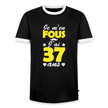 j ai 37 ans / cadeau anniversaire 37 ans - T-shirt contrasté Homme - noir/blanc - Devant - AI Model Female 172 light (172cm) & AI Model Male 178 light (178cm)
